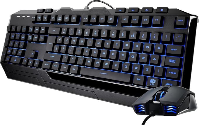 Gaming Keyboard & Mouse Combo with Membrane Switches - 7 Colour LED Backlighting, Media Keys & Wrist Rest - MM110 Gaming Mouse - QWERTY UK Layout