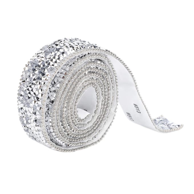 2 stuks 0,8 inch Zilver Hars Strass Strip Zelfklevend 1 Yard Decoratieve Glitter Bling Linten gray