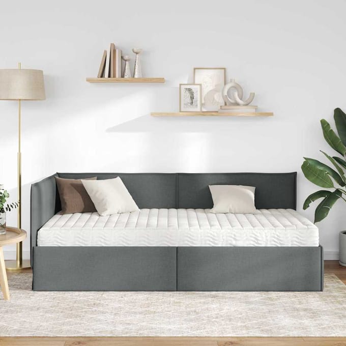 vidaXL - Hoekbedframe - met - Matras - 2 - st - Donkergrijs - 100 - x - 200 - cm - Fluweel
