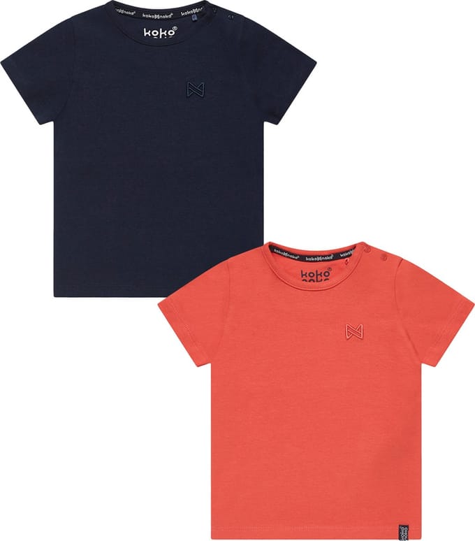 Koko Noko BIO Basics (2pack) - Shirts - Neon Coral - Navy - Maat 50-56