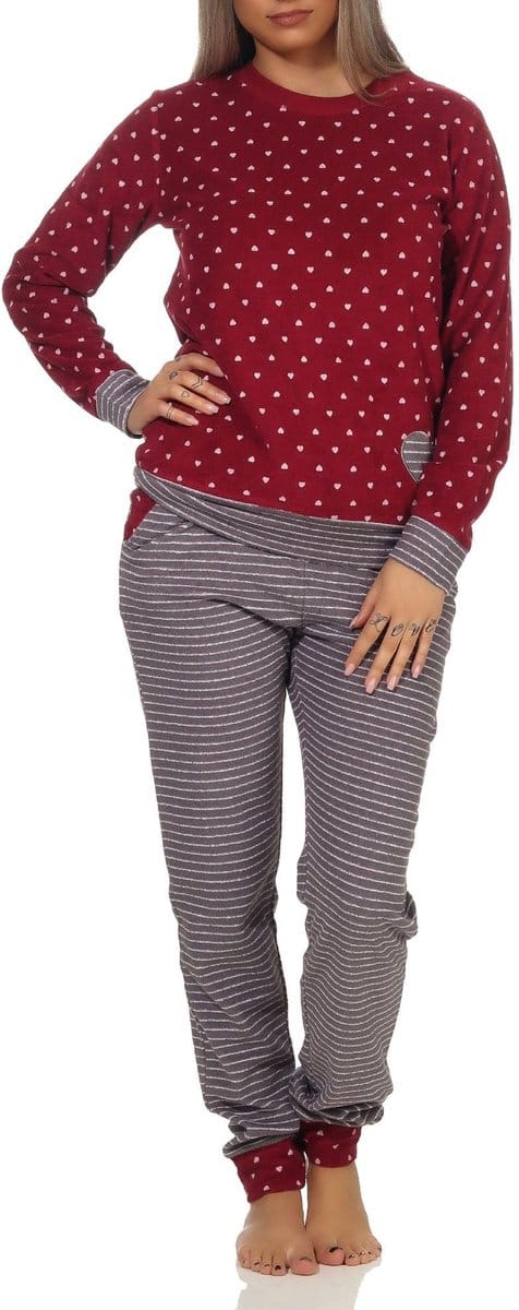 Damesbadstofpyjama met manchetten in hartjesstippen en ringdesign - ook in oversized maten