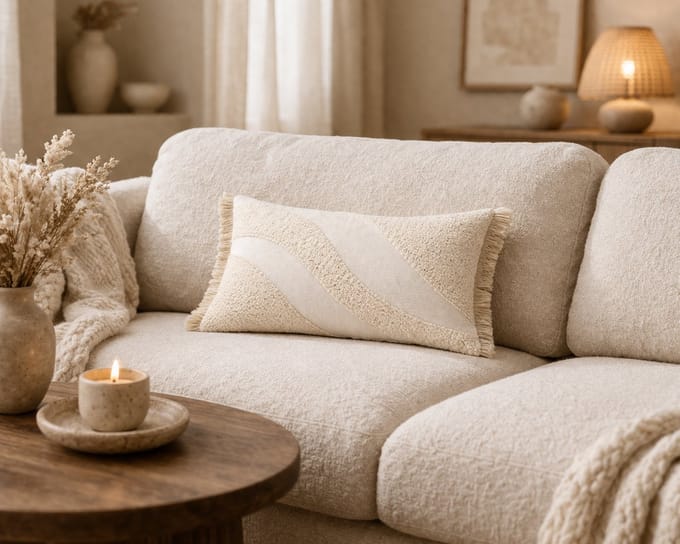 Sierkussen Luna – Bouclé – Beige & Wit – 30 x 50 cm – Inclusief Vulling