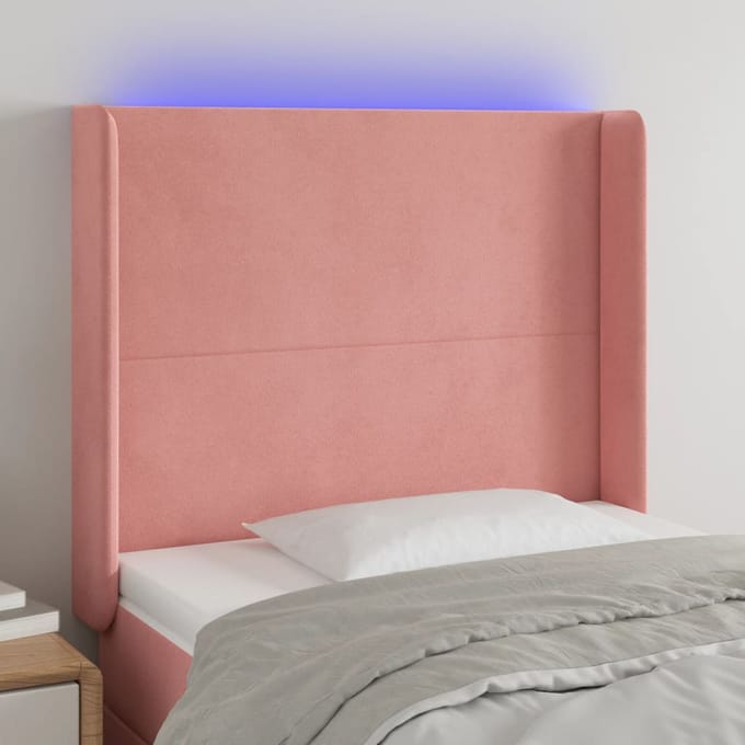 vidaXL - Hoofdbord - LED - 83x16x118/128 - cm - fluweel - roze