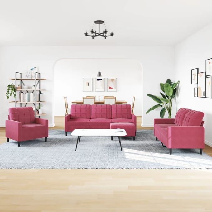 vidaXL 4-delige Loungeset met kussens fluweel wijnrood