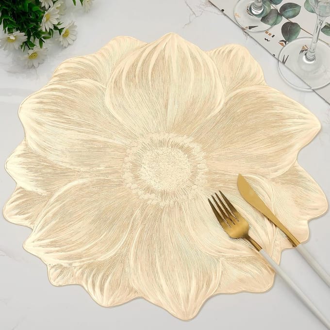 Ronde placemats - 6 stuks - Lotusbloem placemats - 38 cm tafelmatten - Goud