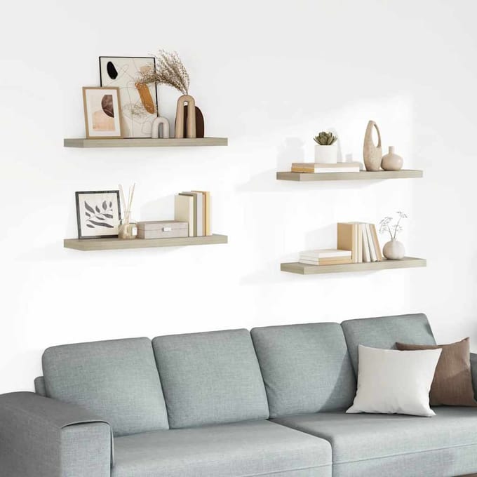 vidaXL - Wandschappen - zwevend - 4 - st - 80x23,5x3,8 - cm - MDF - eikenkleurig