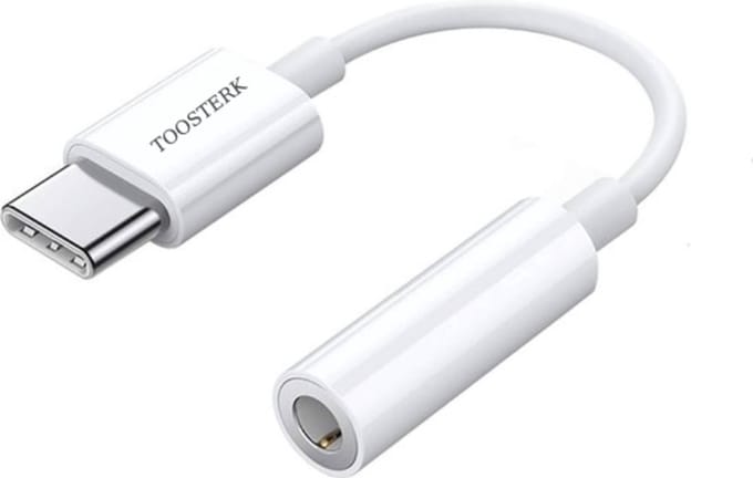 Toosterk Originele USB Type-C naar 3,5mm Jack Adapter voor koptelefoons, AUX-audiokabel Wit