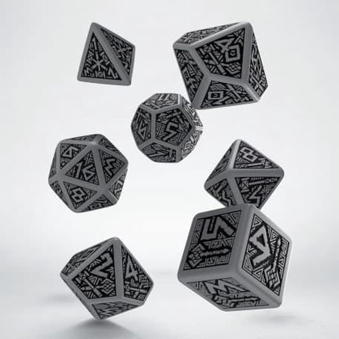 Q-Workshop Dwarven - Grijze & Zwarte Dobbelstenen Set (7)