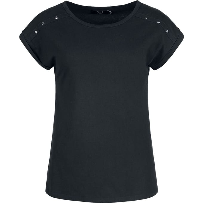 R.E.D. Rock-Engineered Design Zwart T-shirt met studs op de schouder - Dames - S