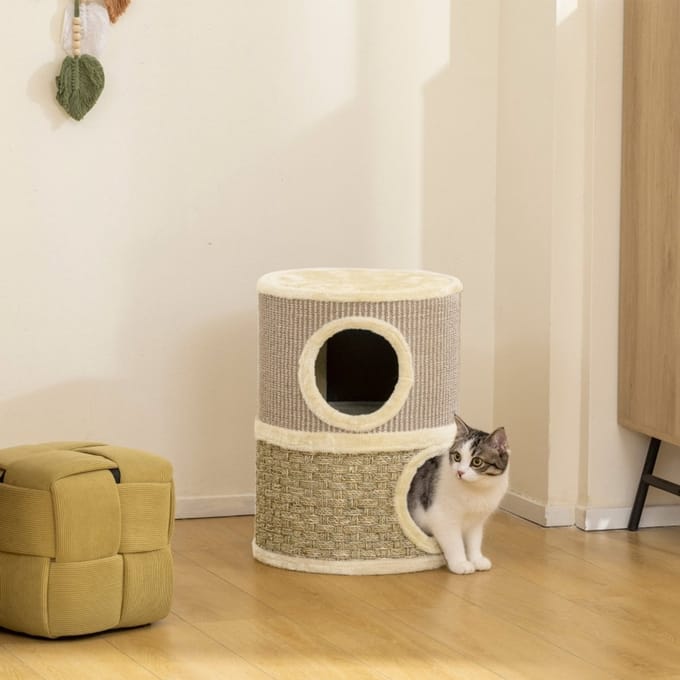 REDOM - Kattenkrabpaal - pluche - meerdere niveaus - 35,5L x 35,5B x 49H cm khaki