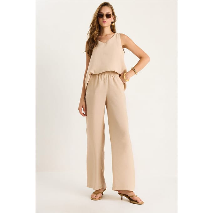 V-hals Katoenen Blouse-Broek Twee-Piece Set