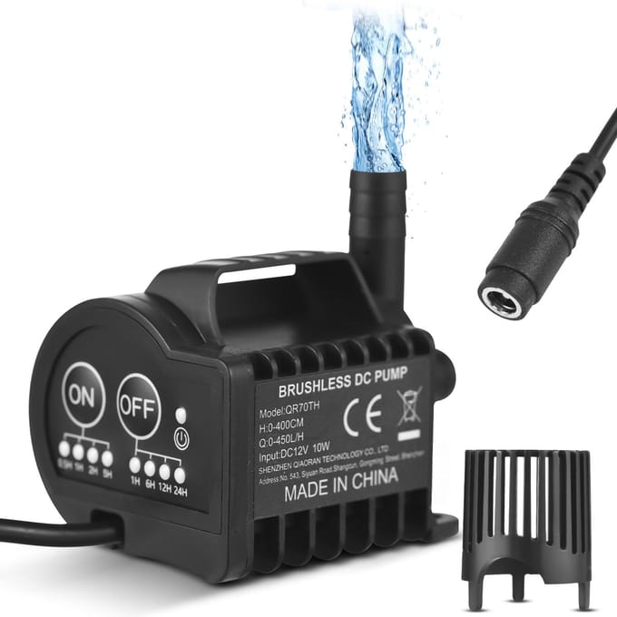 Mini pompe à eau 12 V avec synchronisation marche/arrêt à 4 vitesses, fonction d'accélération et de décélération, max 700 L/H QR70TH noir