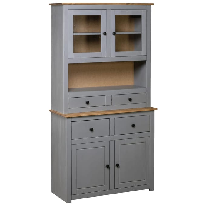 vidaXL - Hoge - kast - Panama - Range - 93x40,5x180 - cm - massief - grenenhout - grijs
