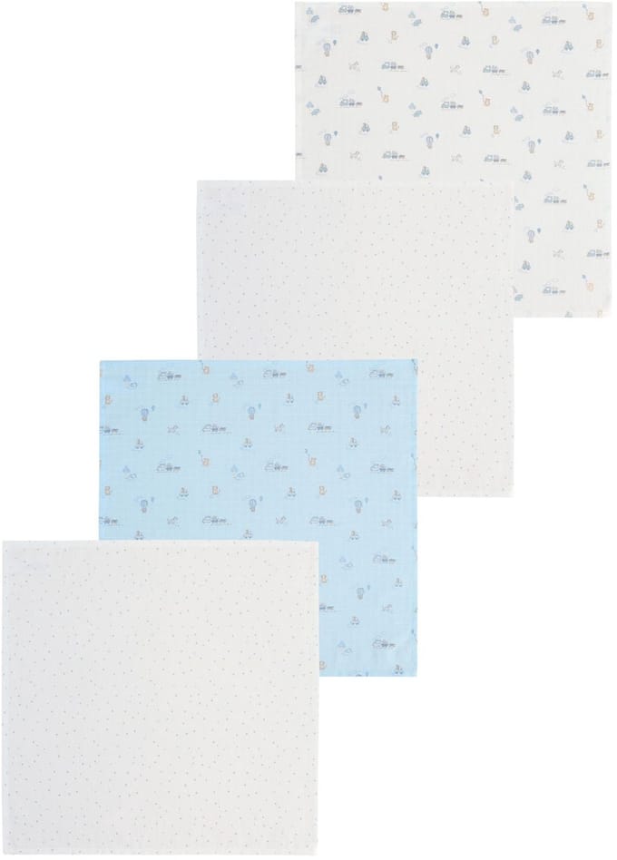 Next - Pasgeboren unisex - Set van 4 babymousseline-doekjes - Blauw