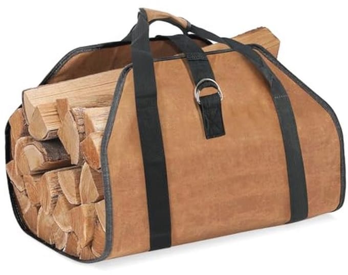 Waxed Canvas Draagtas voor Brandhout - Ideaal voor Camping en Open Haard