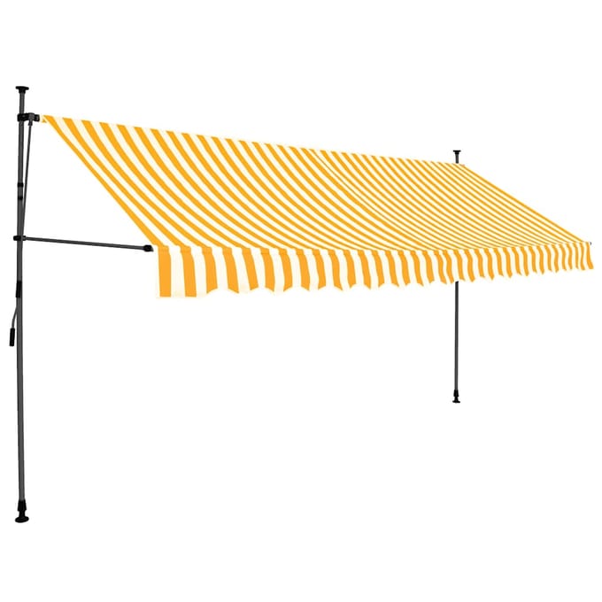 vidaXL - Luifel - handmatig - uitschuifbaar - met - LED - 400 - cm - wit - en - oranje
