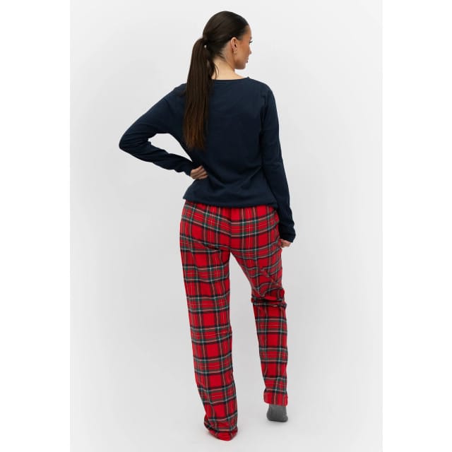 By Louise Dames Pyjama Set Met Flanellen Pyjamabroek Donkerblauw - Maat M