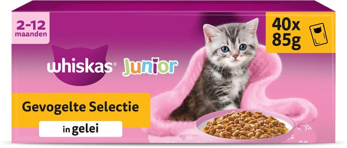 Whiskas Kattenvoer - Junior - Gevogelte Selectie in gelei - 40x85g