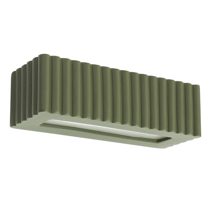 Wandlamp RIGATA met geribbelde keramische kap - Sollux Lighting - IP20 - Olijfgroen keramiek behuizing - 34 x 12 x 10 cm - 1 x E27 LED, exclusief lichtbron - Max. 15 W - Moderne wandlamp voor woonkamer, slaapkamer en eetkamer