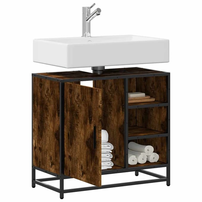 vidaXL - Wastafelkast - 65x33x60 - cm - bewerkt - hout - gerookt - eikenkleurig