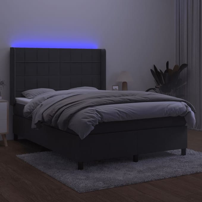 vidaXL - Boxspring - met - matras - en - LED - fluweel - donkergrijs - 140x190 - cm