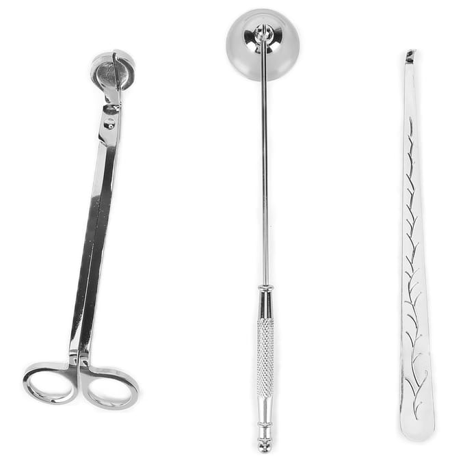 3-delige set kaarsenaccessoires, kaarsenlonttrimmer, snijder, dover, blusser, lontdipper, cadeau zilver