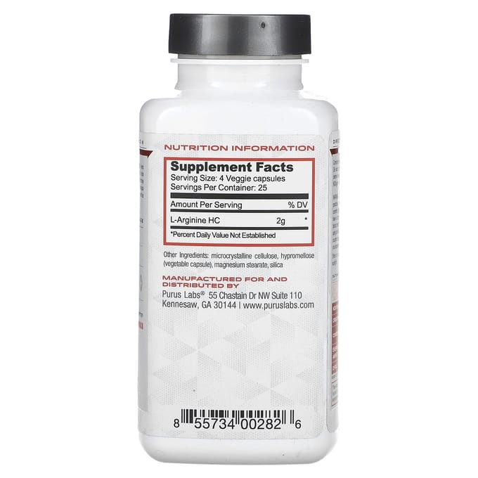 Purus Labs, foundation series, L-arginine, 100 plantaardige capsules