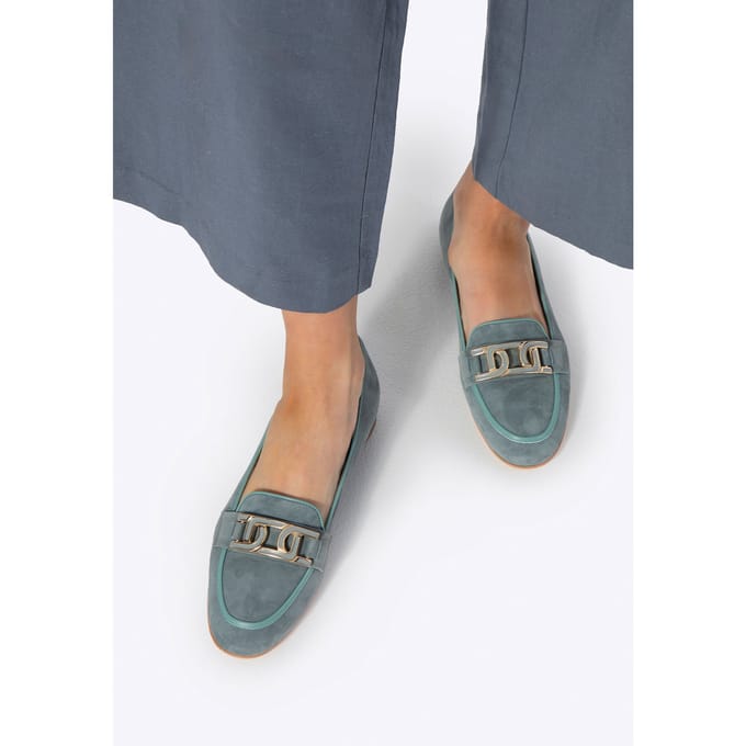 Wittchen Dames Leren Platte Mocassins Blauw Natuurlijk Leer