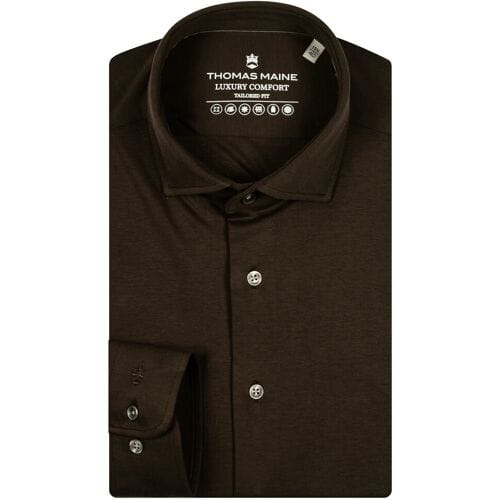 Thomas Maine Overhemd Roma Modern Kent Liquid Cotton Uni Color Donker Bruin / male