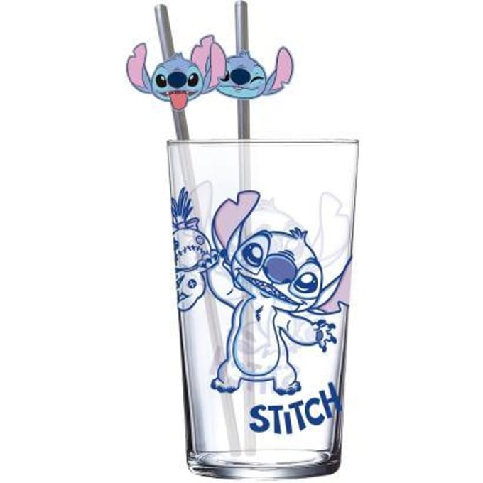 Stor Lilo & Stitch Glass Tumbler met Straws Stitch 485 ml Kitchen- and Tableware