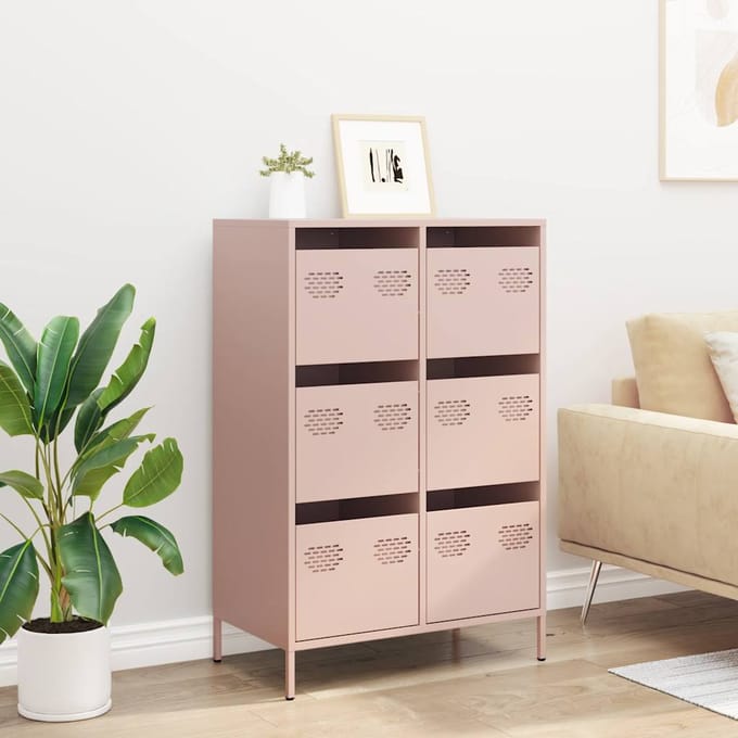 vidaXL - Hoge - kast - 68x39x101,5 - cm - staal - roze