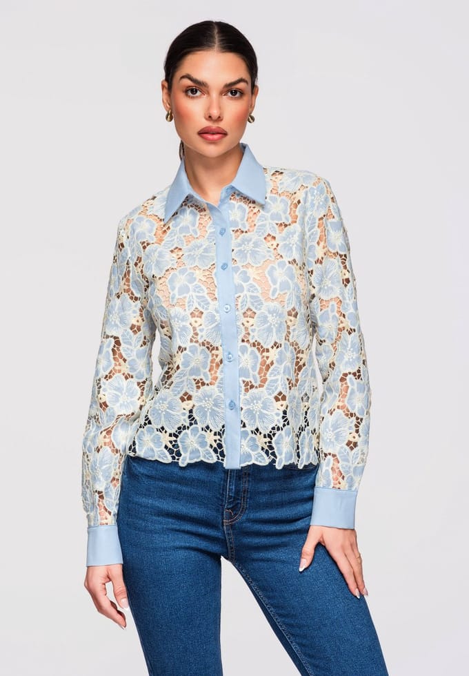 OMBRE Overhemd - Slim Fit - Lange Mouw - Knopen Lichtblauw M