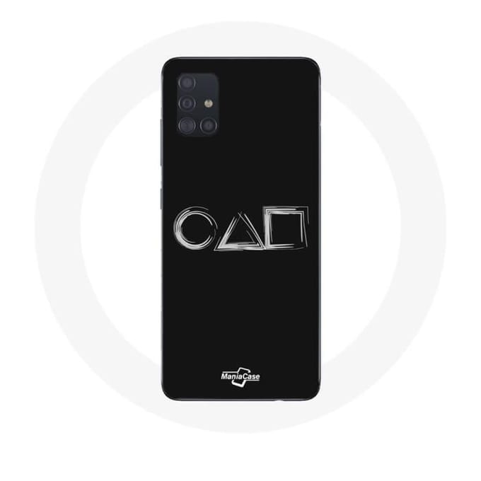 Case voor Samsung Galaxy A71 Squid Game logo symbolen vierkante cirkel driehoek zwarte achtergrond