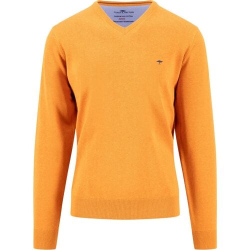 Fynch-Hatton Trui V-Neck Solid Color Superfine 3-Ply Cotton Sienna / male