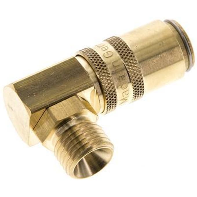 Messing DN 6 Tempereerkoppeling Snelkoppeling M14x1.5 Buitendraad Dubbele afsluiting 90-deg