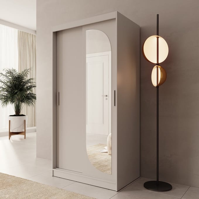 Meubella - Lava - Kledingkast 2 schuifdeuren - Beige - 100x62x200 cm
