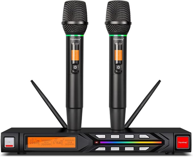 Draadloze Microfoonset met 2 Handmicrofoons en Ontvanger - Bereik tot 80 Meter