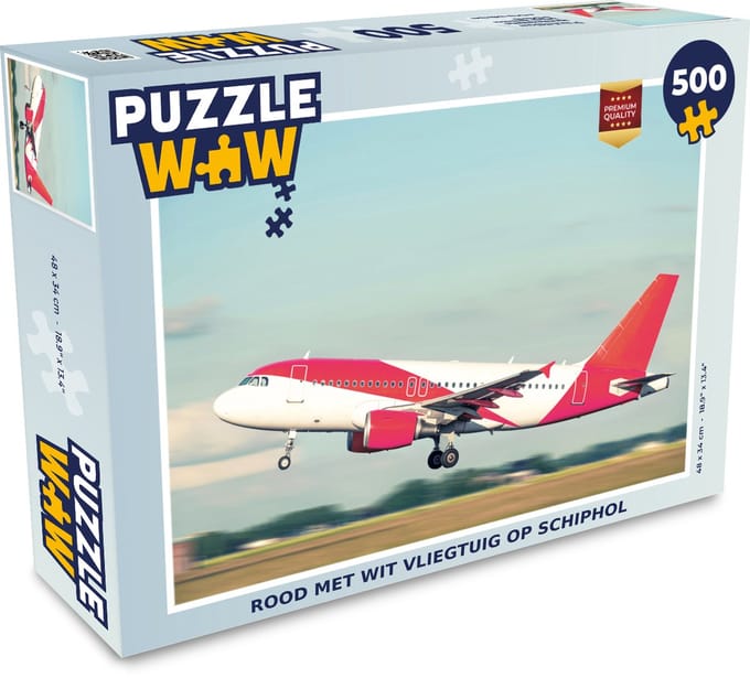 Puzzel Rood met wit vliegtuig op Schiphol - Legpuzzel - Puzzel 500 stukjes