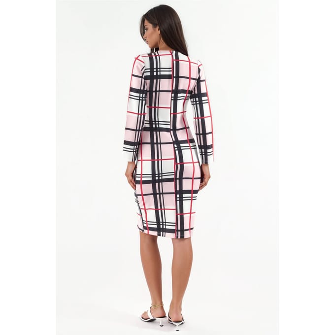 Ruitvormige Bodycon Midi Jurk met Cut-Out Detail