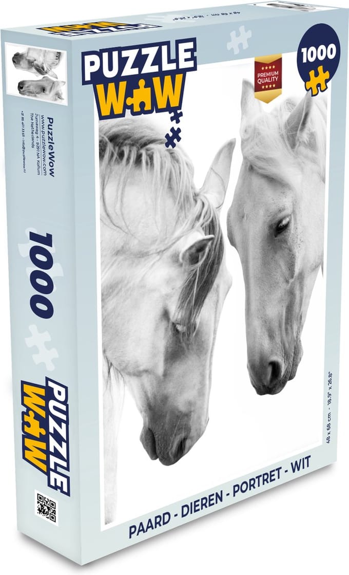 Puzzel Paard - Dieren - Portret - Wit - Legpuzzel - Puzzel 1000 stukjes volwassenen