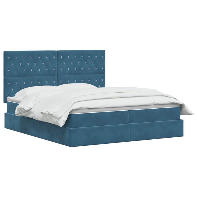 vidaXL - LED - opbergbed - met - matras - Donkerblauw - 200 - x - 200 - cm - Fluweel
