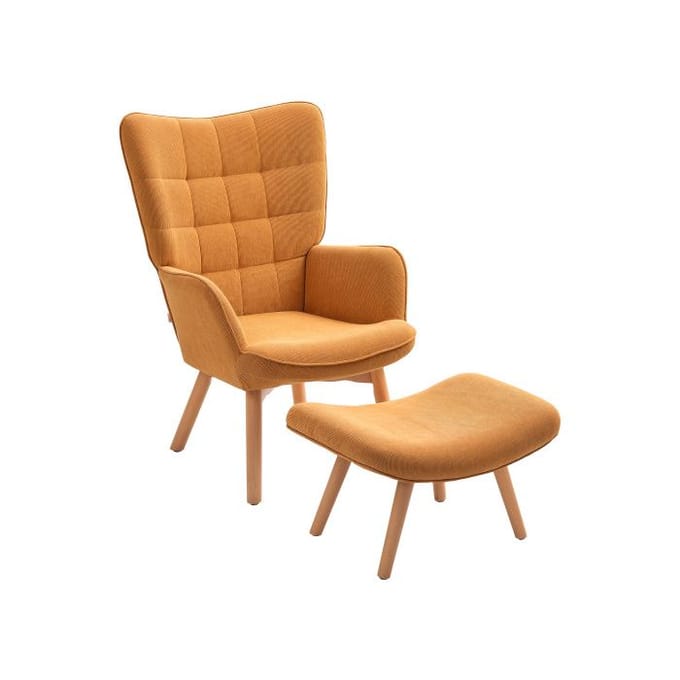 Fauteuil avec pouf - HOMCOM - Dossier haut - Pieds en bois - Confort maximal marron