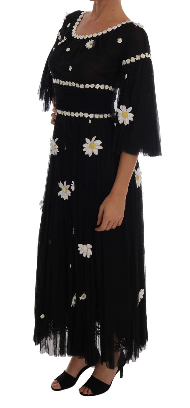 Dolce & Gabbana Geborduurde Jurk van Zwart Zijde Daisy