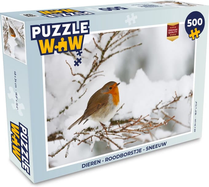Puzzel Roodborstje - Sneeuw - Takken - Legpuzzel - Puzzel 500 stukjes