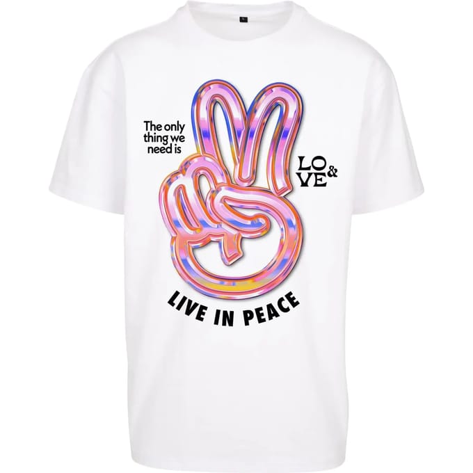Mister Tee - Live in Peace Oversize Heren Tshirt - S - Wit