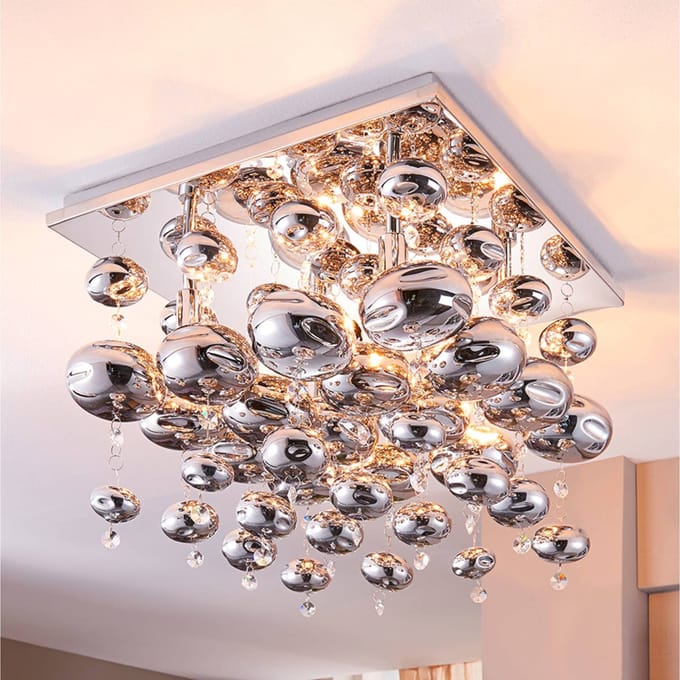 Lindby - hanglamp - 4lichts - Metaal, glas - H: 42 cm - G9 - chroom, rook