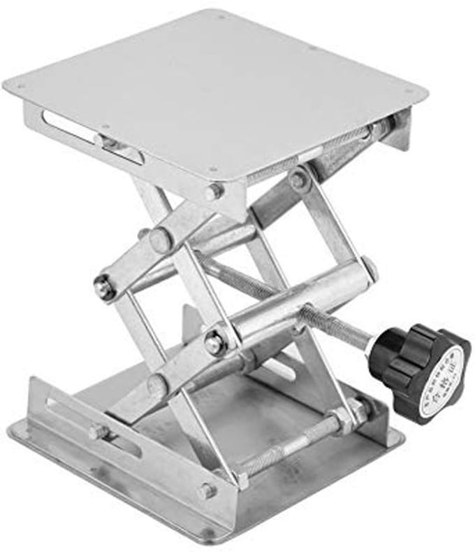Hijsbeugel voor laboratorium - 100x100 mm hefplatform, roestvrijstalen schaarliftbeugel