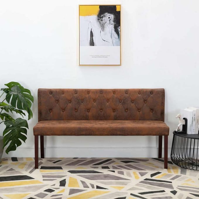 vidaXL - Bankje - 148,5 - cm - kunstsuède - bruin