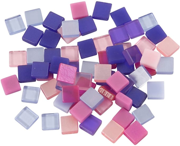 Mini mozaiek, afm 5x5 mm, dikte 2 mm, paars/donkerpaars, 25 gr/ 1 doos