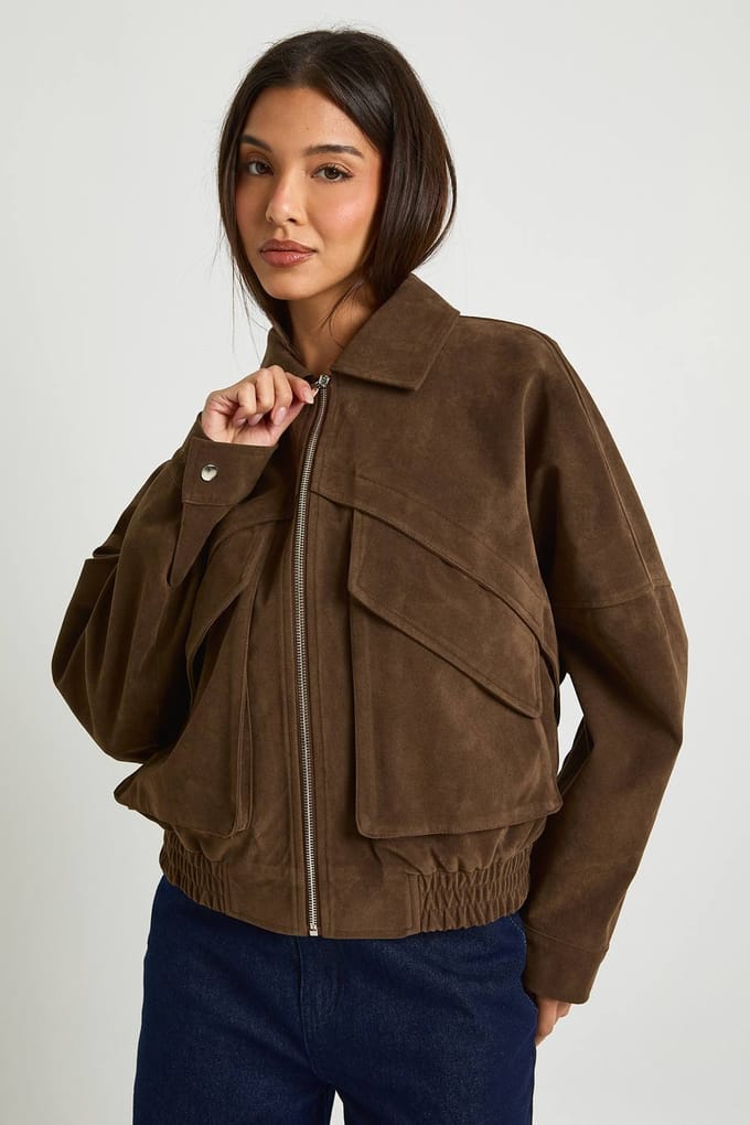 boohoo Dames Oversized Nep Suede Jas | Chocoladebruin | Maat: 36